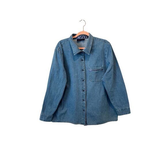 Vintage Classic Oversized Boho Chic Denim Button Down Jean Shirt XL - Picture 3 of 16